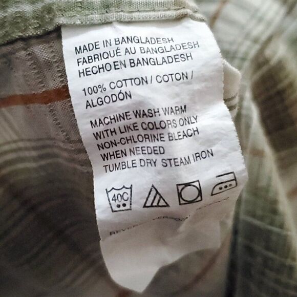 Mens G.H. Bass Plaid Button Down Short Sleeve Shirt M Textured Green Brown - Picture 5 of 5